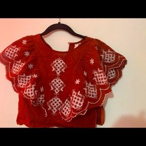 Rust color embroidered top